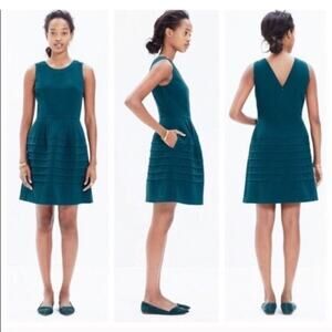 MADEWELL Spruce Green MIDNIGHT DRESS Shutter Pleat Fit & Flare Textured Crepe 4